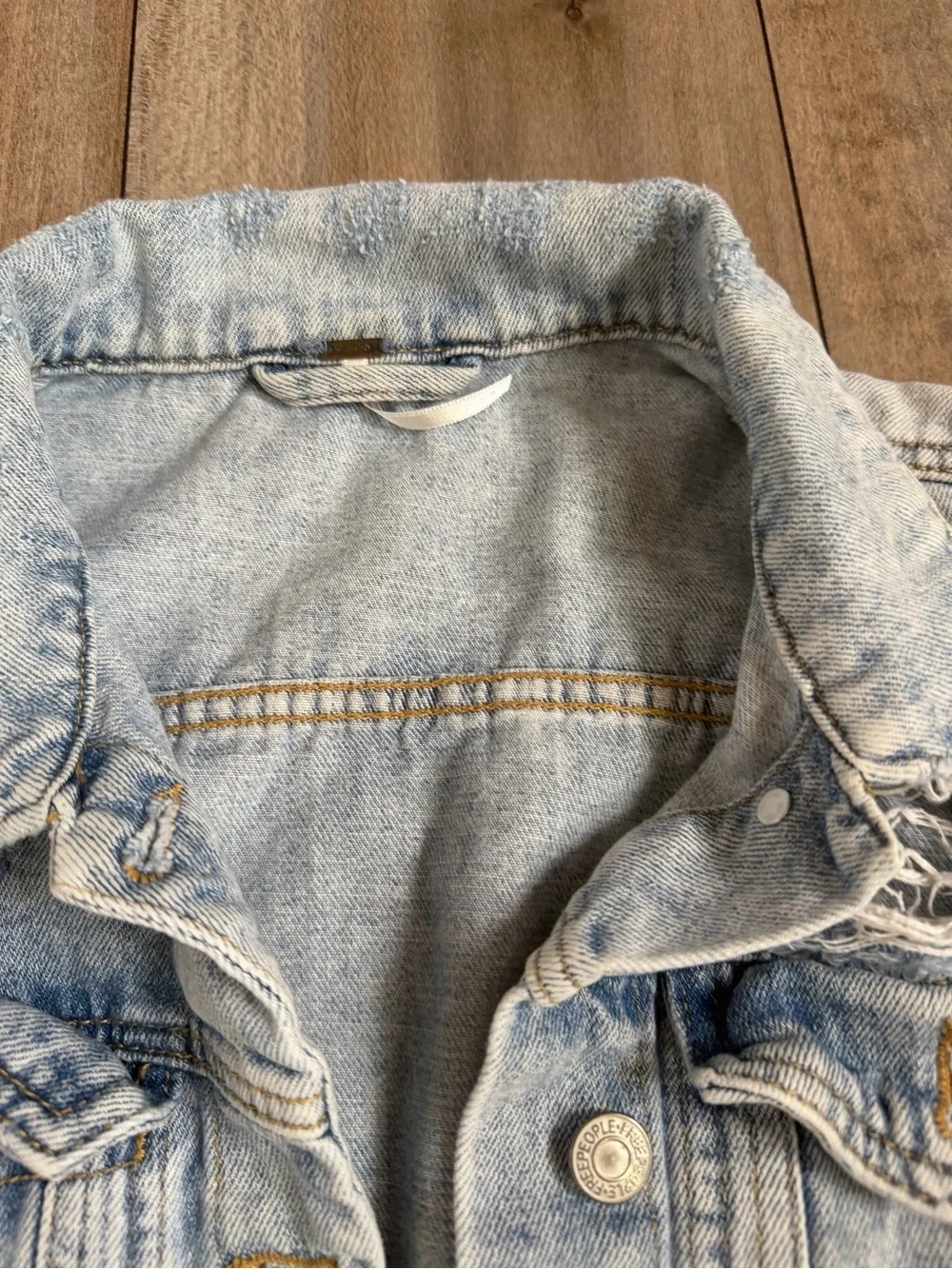 Free People Light Wash Distressed Jean Jacket - Picture 5 of 16